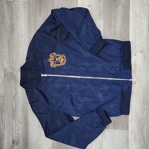 Navy Blue Satin Bomber Jacket Embroidered Ravenclaw Logo Mens M Womens 14 / 16